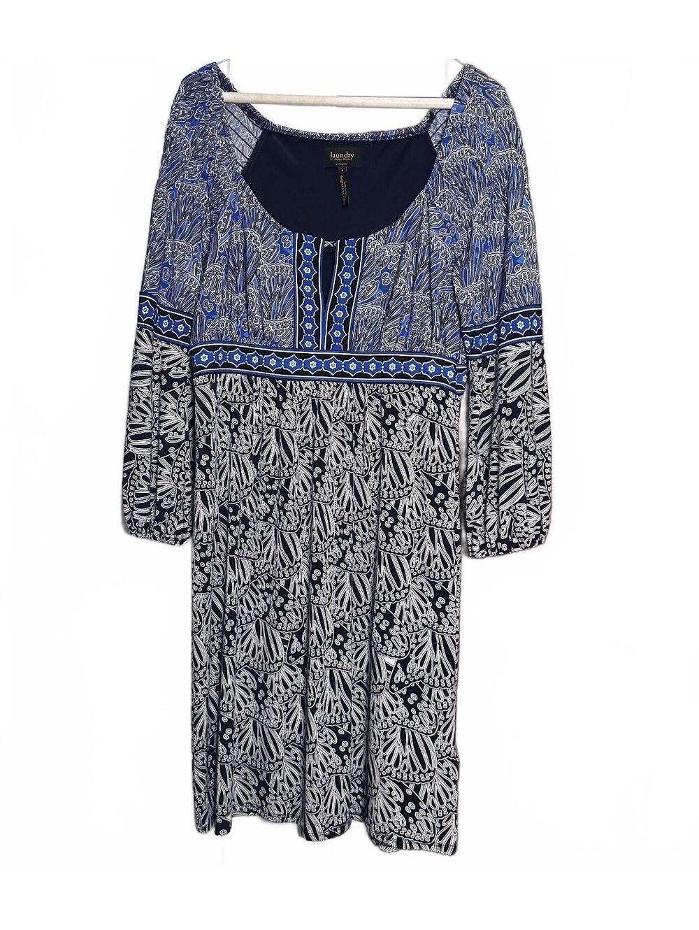 Laundry by Shelli Segal Long Sleeve Mixed Print Midi Dress Geometric Border, 4 - Picture 3 of 8